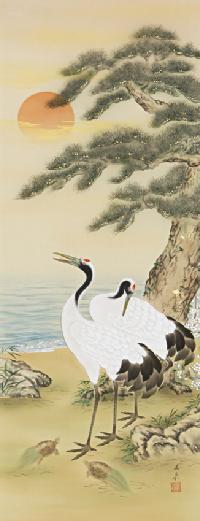 鶴亀 滝山玉泉 （尺五立）肉筆！ 鶴亀 - 掛け軸（掛軸）販売通販なら