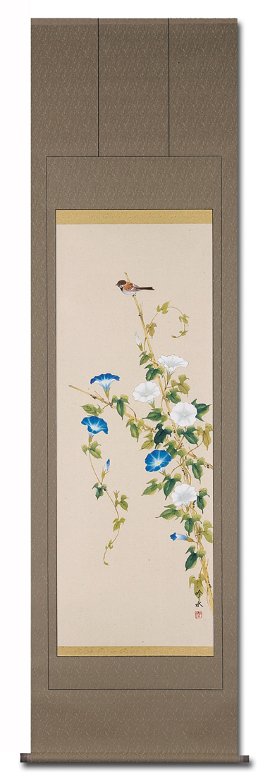 朝顔 奥田吟水 尺五 肉筆！ 夏 - 掛け軸（掛軸）販売通販なら掛け軸総本家