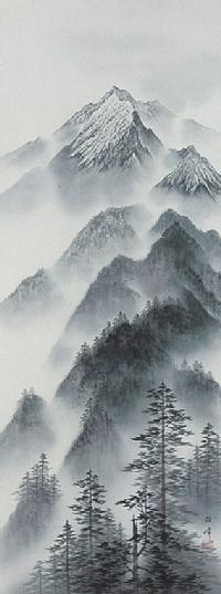 水墨山水 山田白峰 尺五【肉筆】！ 山水画 - 掛け軸（掛軸）販売通販