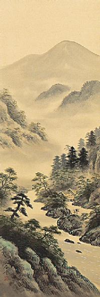 彩色山水 林春雪 （尺三）肉筆！ 山水画 - 掛け軸（掛軸）販売通販なら