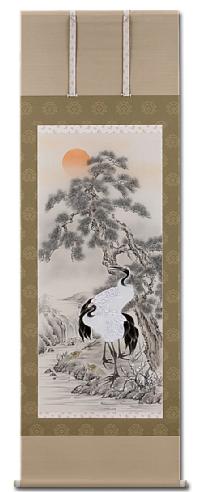 鶴亀 丹羽陽春 (尺八立）肉筆！ 開運画 - 掛け軸（掛軸）販売通販なら