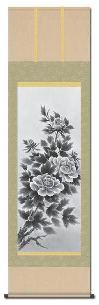 墨牡丹 田村 竹世 （三美会）尺五 日本製 花鳥画 - 掛け軸（掛軸）販売