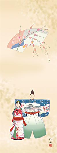 立雛 長江桂舟 （三美会） 尺五【全品送料無料】 桃の節句 - 掛け軸