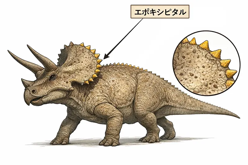 あのフリルの外縁を覆っている装飾部位、トリケラトプス（Triceratops