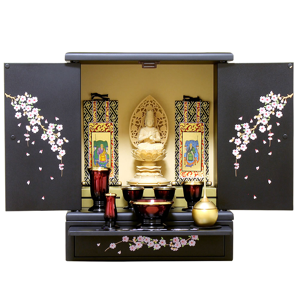 ミニ仏壇・桜 - 桜の花びらの蒔絵が施された超小型仏壇｜ひだまり仏壇