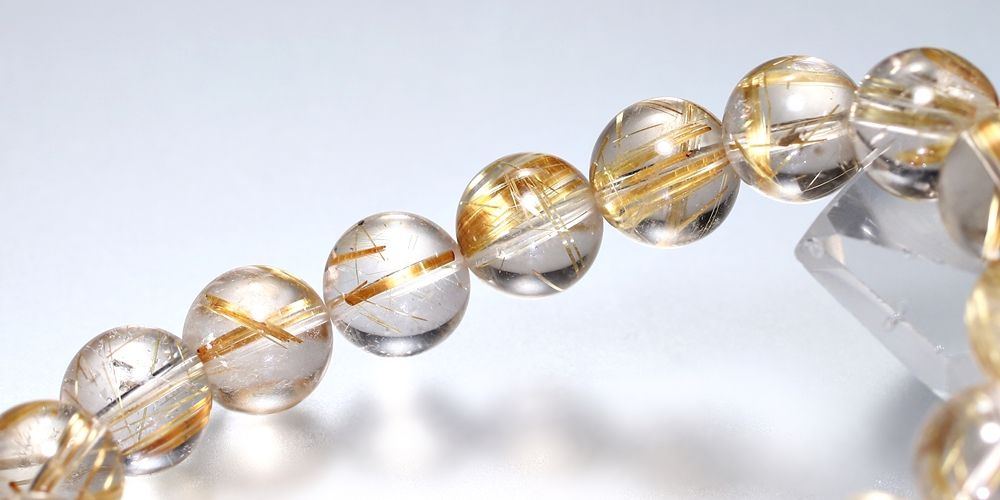 高品質+]ゴールドルチルクォーツブレスレット（約11mm玉） - 埼玉県