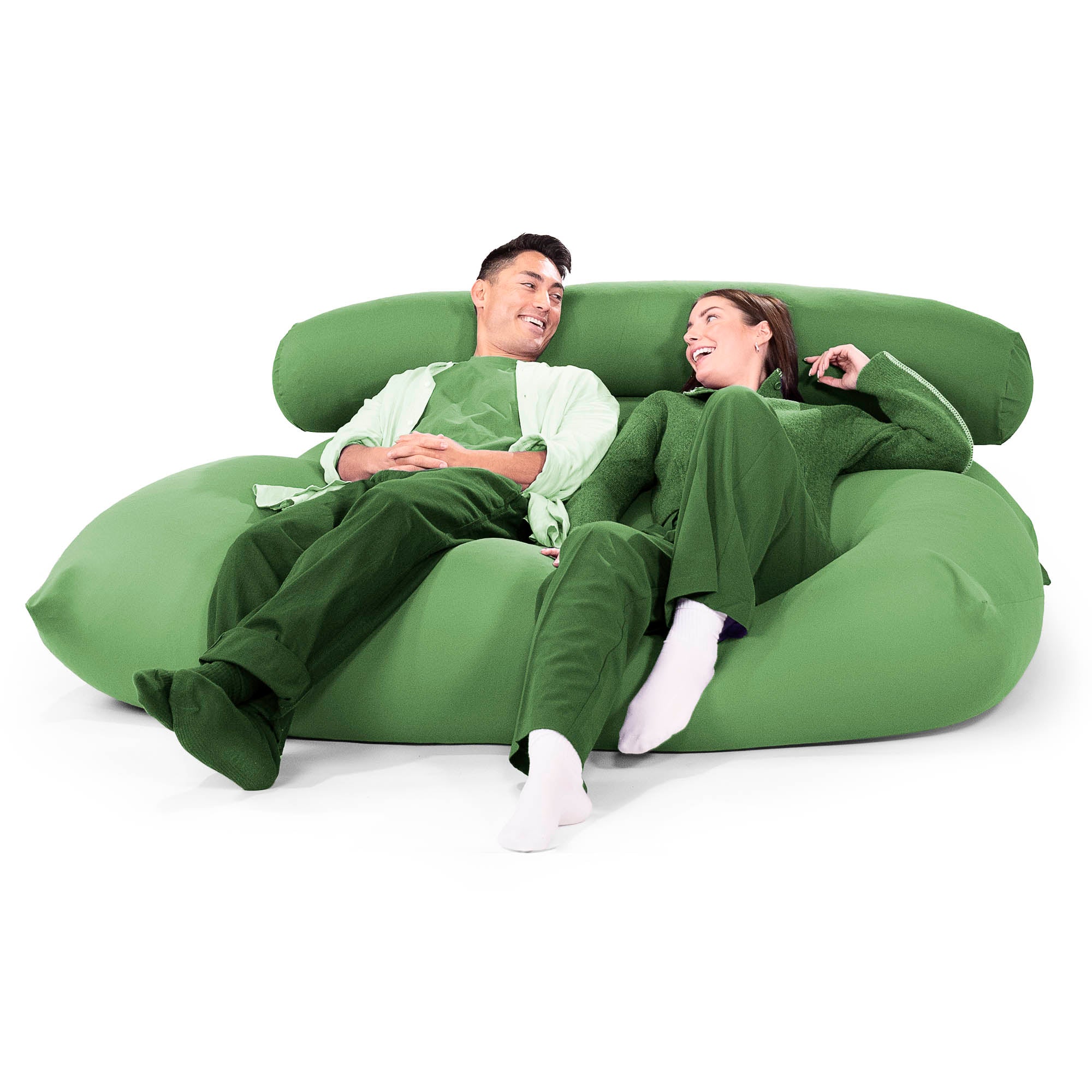 2人掛けラウンジャービーズクッション:コーラル/むちゃのびストレッチ