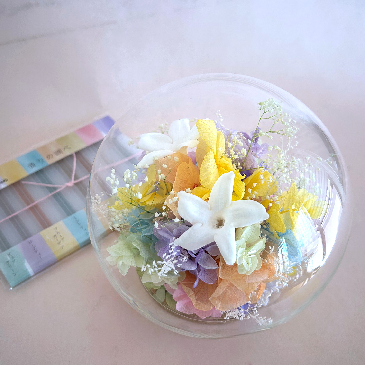 プリザーブドフラワー 虹の橋 お供え ドーム 線香付き 誕生日