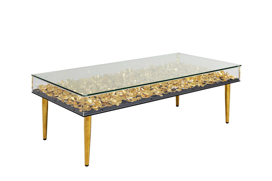 ゴールドフラワー 120x60cm ローテーブル/コーヒーテーブル - ロー