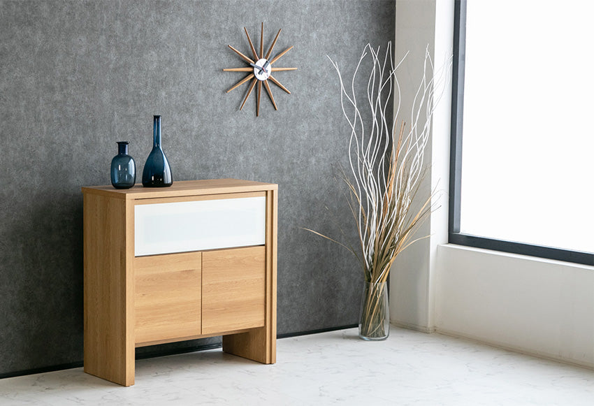 lushroom サイドボード キャビネット 日本製 ガラス 収納 ブラウン