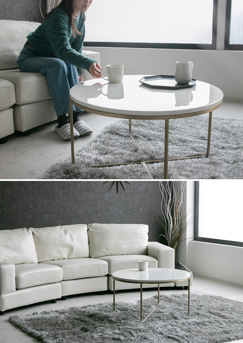 lushroom センターテーブル 天然大理石 丸 ローテーブル ブラック