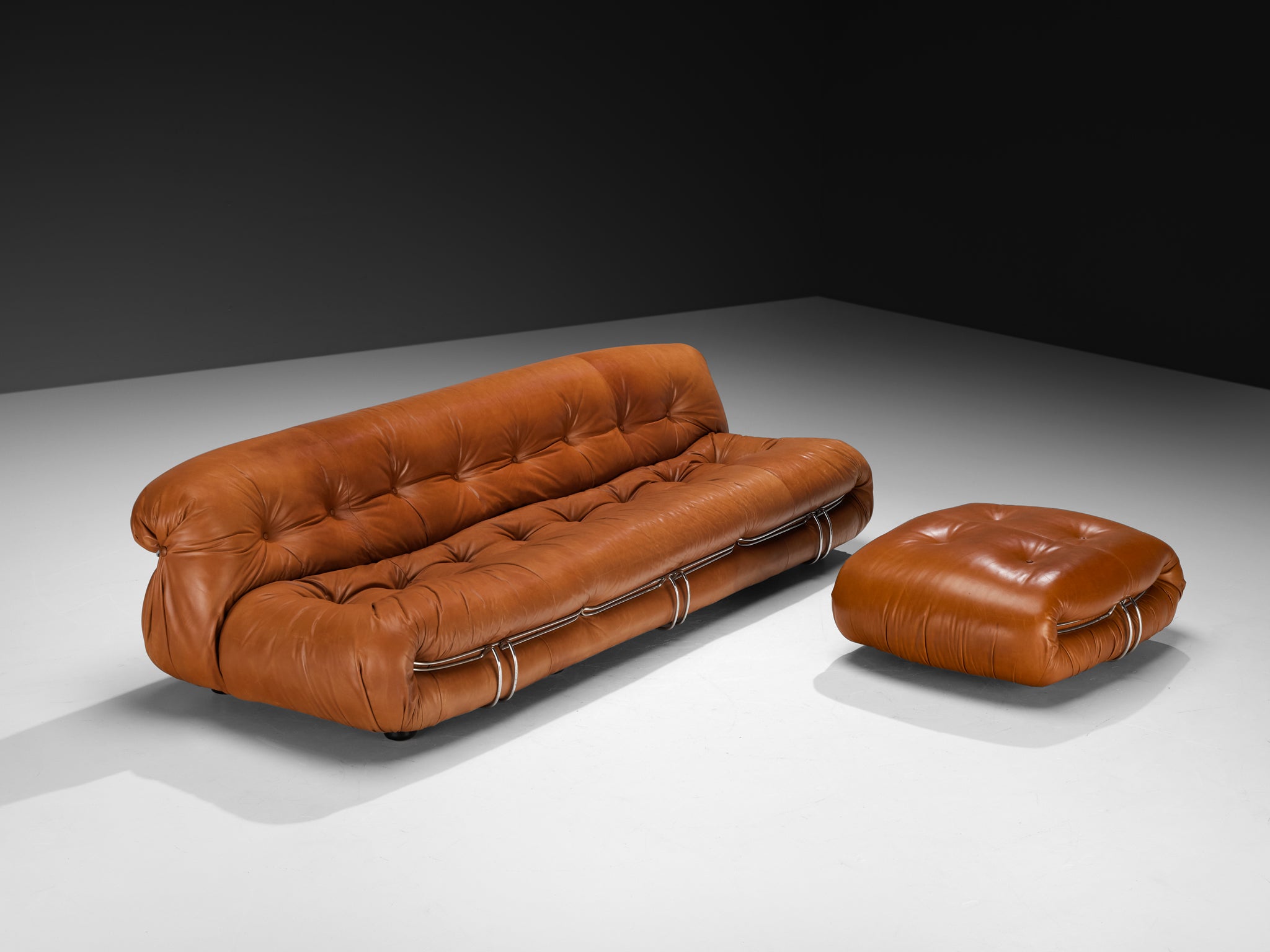 Afra & Tobia Scarpa for Cassina 'Soriana' Sofa with Ottoman in Cognac
