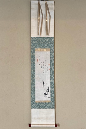 掛軸 白隠 紙本 書 布袋図 年代物 時代物 共箱 掛軸 白隠 紙本 書 布袋