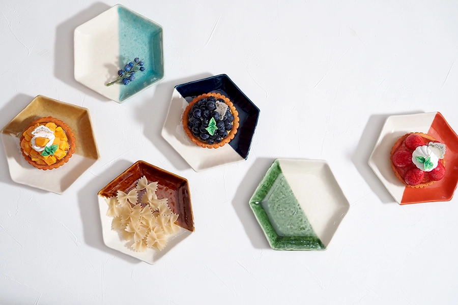 六角皿3点ペアセット」六角豆皿 + マルチカップ + 取皿セット / true