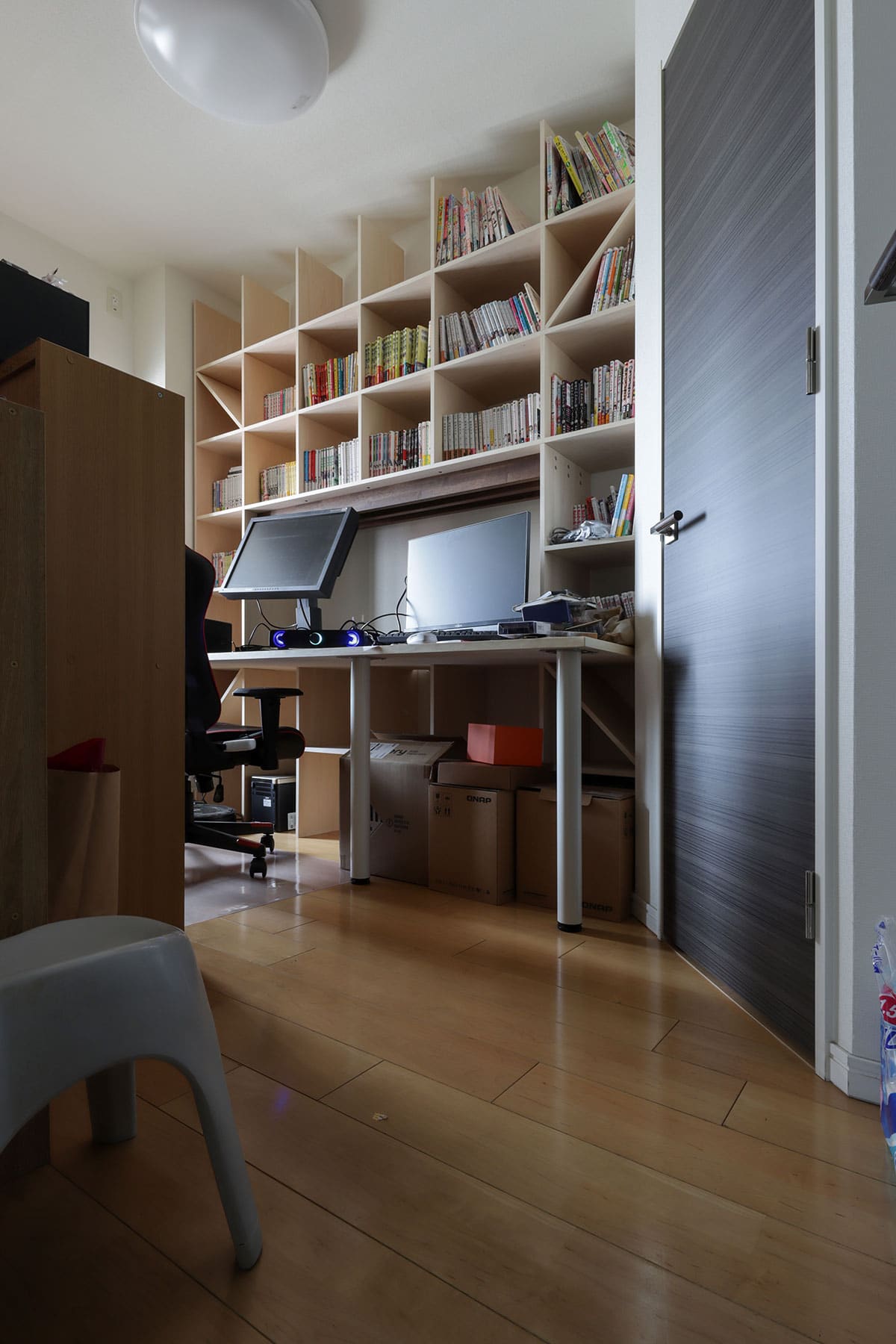 カウンター付き・開口部のある本棚 奥行350mm 縦7コマ×横7コマ 2-223