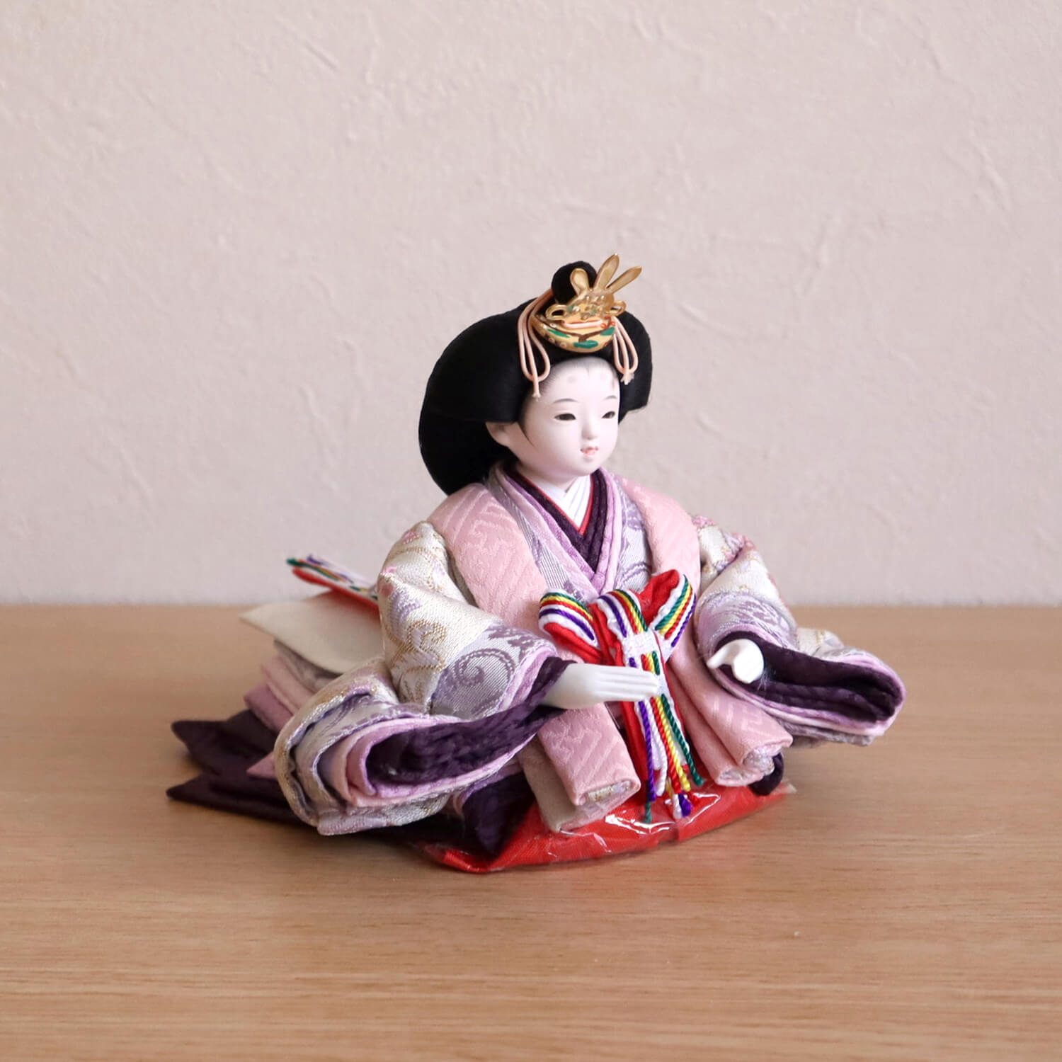 華峰作 柳親王 正絹西陣織 唐花クリーム ヒノキ枠屏風 本刺繍「ピンク