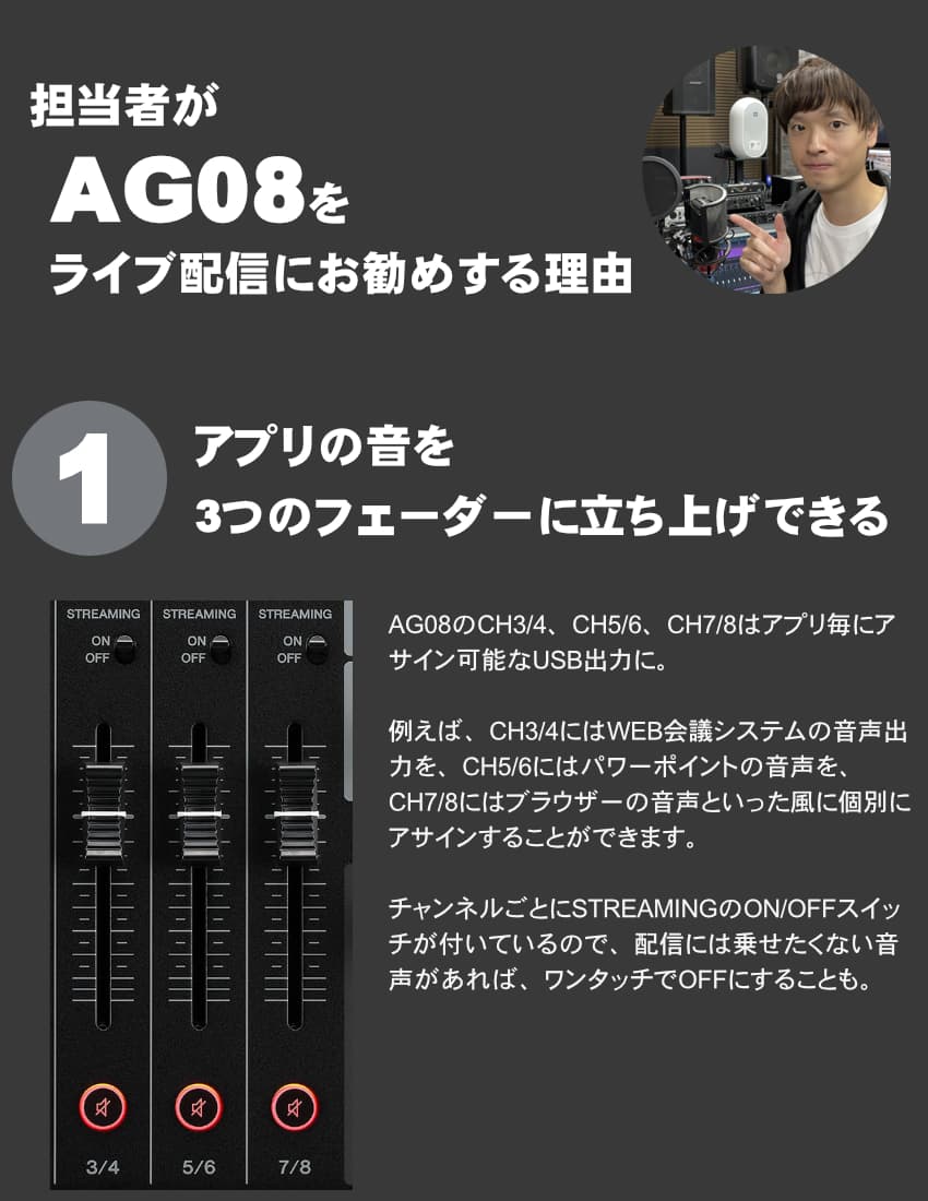 YAMAHA WEBキャスティングミキサー AG08 BLACK コラムスピーカー＋