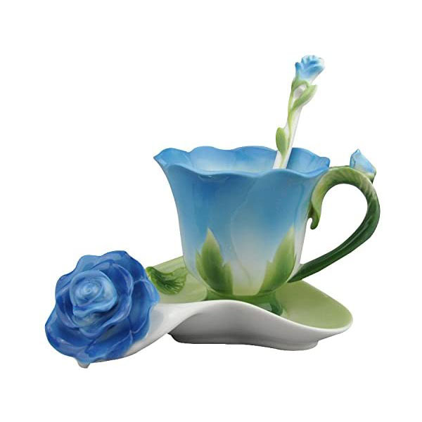 花 青い薔薇 ／ フラワー ティーカップ ソーサー スプーン ／ 一式