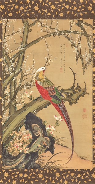 白梅錦鶏図 伊藤若冲筆 梅荘顕常賛 - MIHO MUSEUM