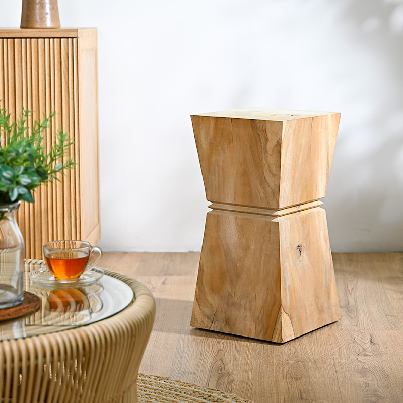 チーク材 無塗装 スクエアスツール 四角 C491XXを激安で販売する京都の