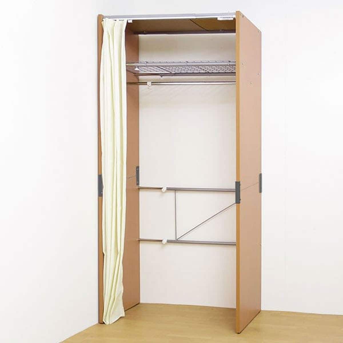 伸縮クローゼットハンガーラック(上棚付きタイプ 幅85cm ナチュラル