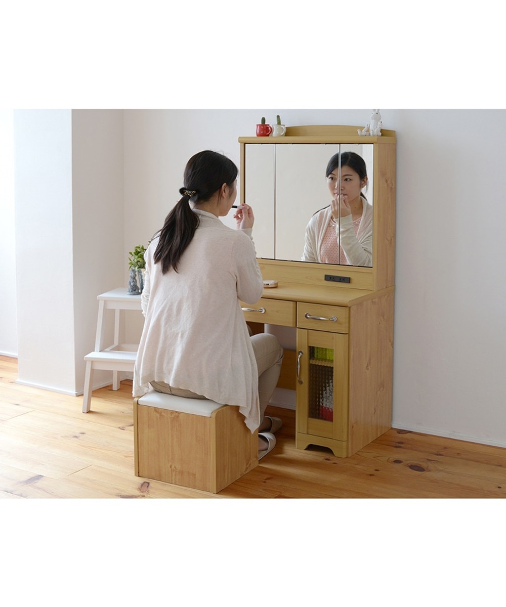 カントリー風スツール付き三面鏡ドレッサー 通販【ニッセン】