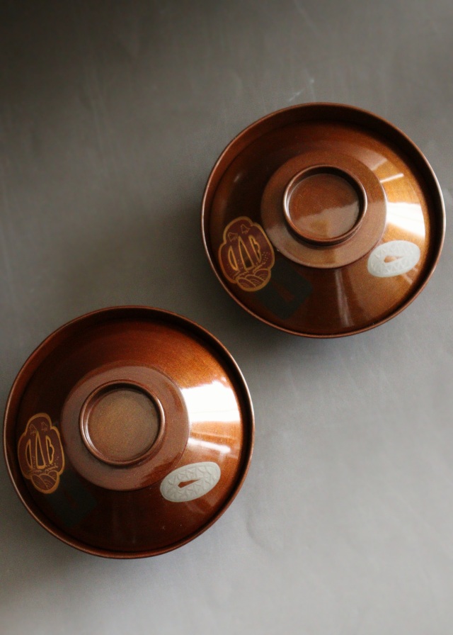 刀鍔蒔絵 梨地碗 蒔絵漆椀5客 蒔絵椀 漆器 煮物椀 吸物椀Antique Sam's