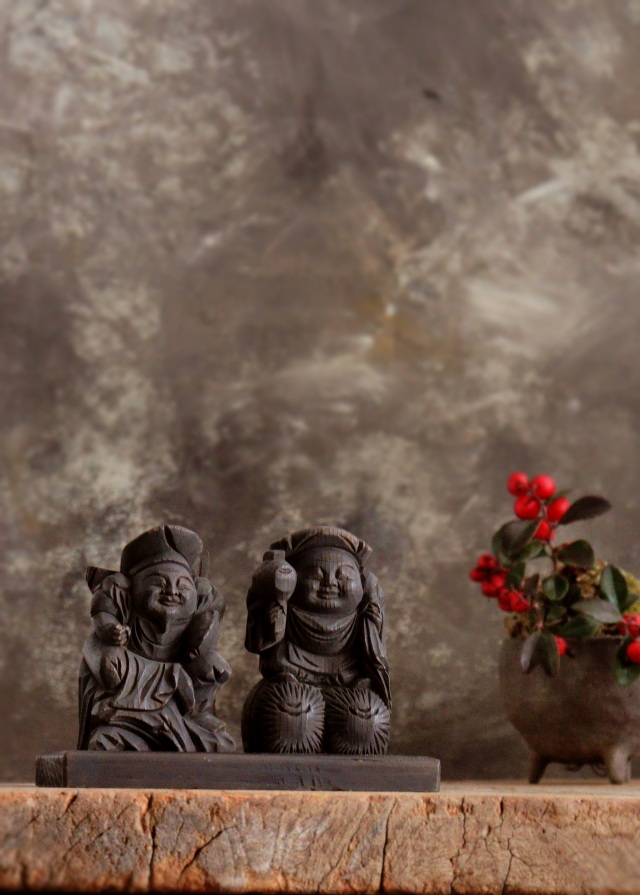 恵比寿大黒像 木彫 木彫仏 小仏 Antique Sam's Collection