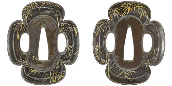 鍔 銘 詰然居光中(金象嵌)(花押) 竹図鍔 (TU-020924)｜刀・日本刀の