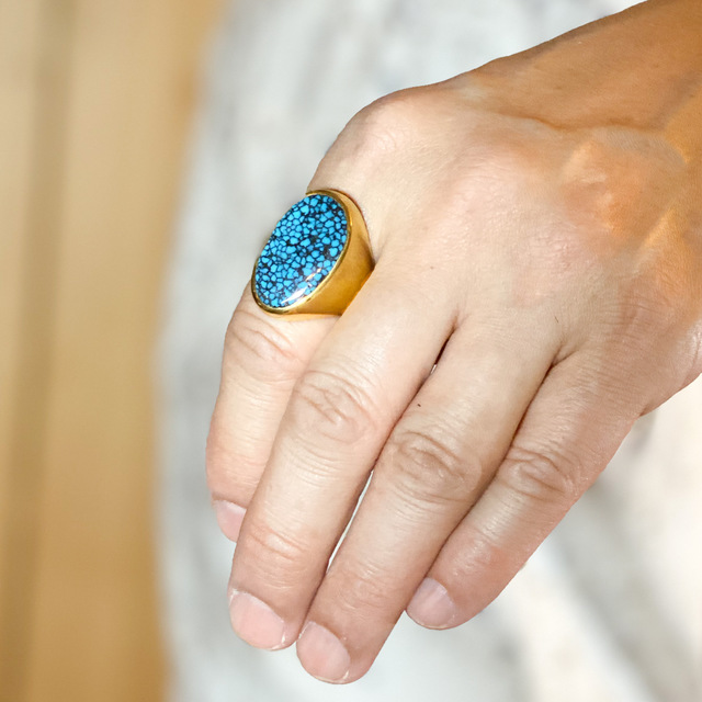 Lander Blue K22 gold ring 174 | ターコイズ・メンズシルバー