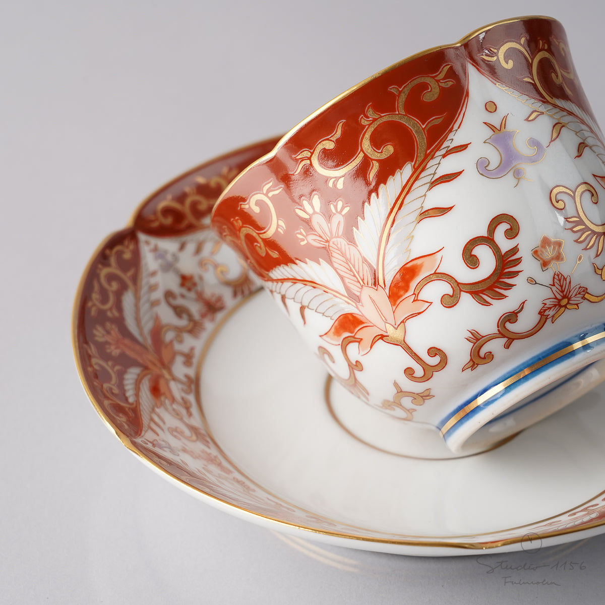 有田焼 赤濃金彩唐草 コーヒー碗皿 カップ&ソーサー 180ml 其泉窯の