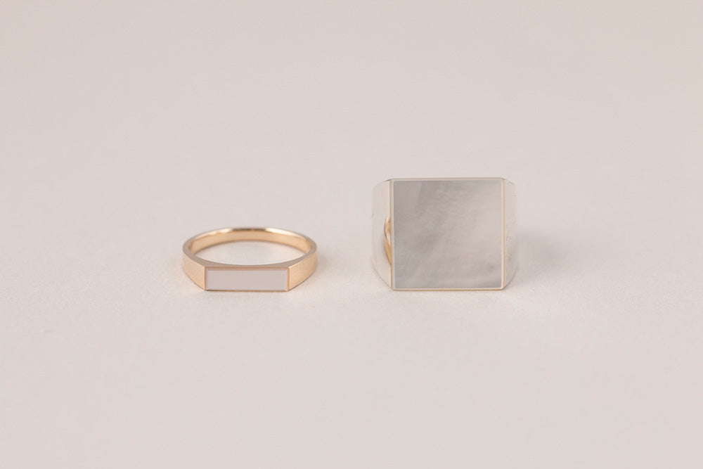 simmon 10K & NARROW SHELL SIGNET RING CUT シモン 白蝶貝シグネット