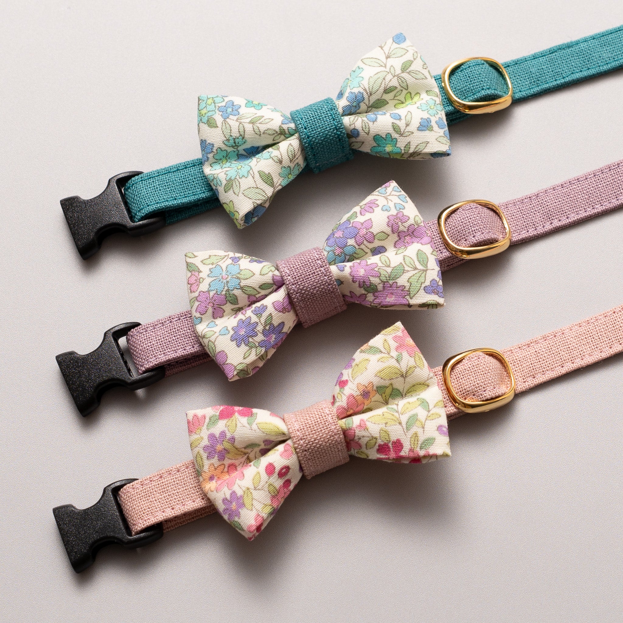 リボン付き猫首輪 綿麻小花 ピンク｜ぽぽねこ公式オンラインショップ