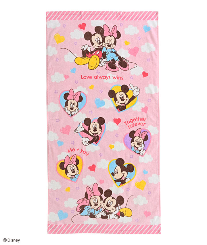 Disney】（ミッキー＆ミニー）バスタオル(60×120㎝ ピンク