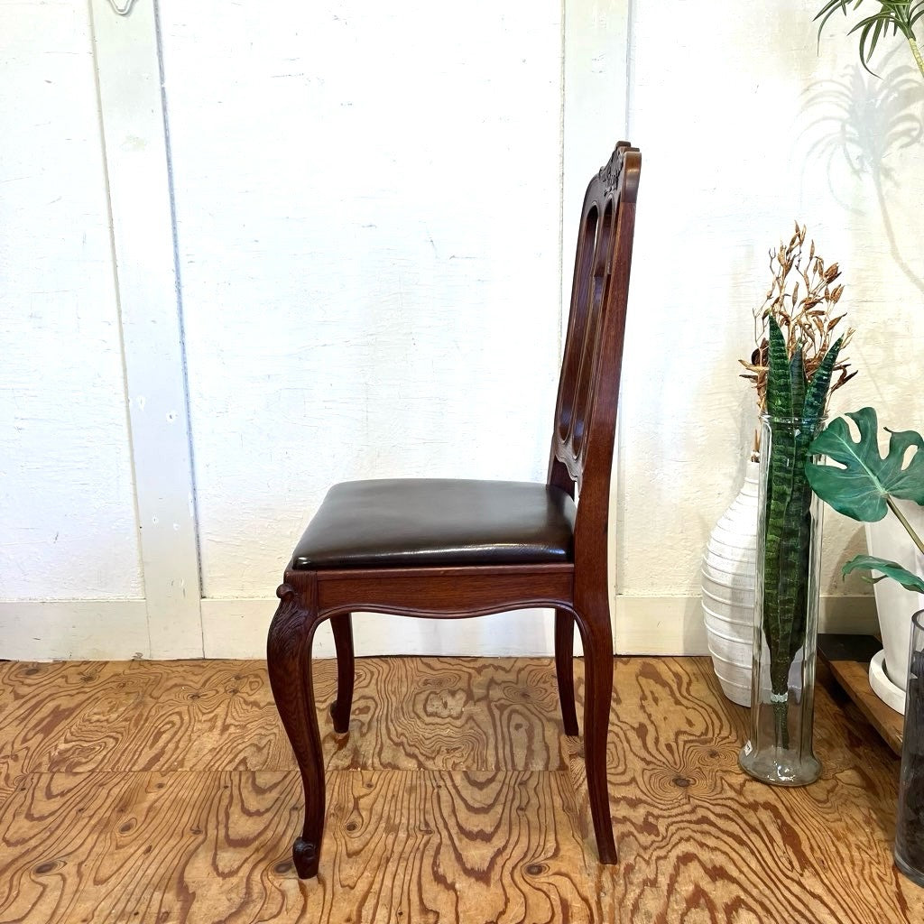 フランスアンティーク ダイニングチェア 猫脚 中古 革 厳か 古家具