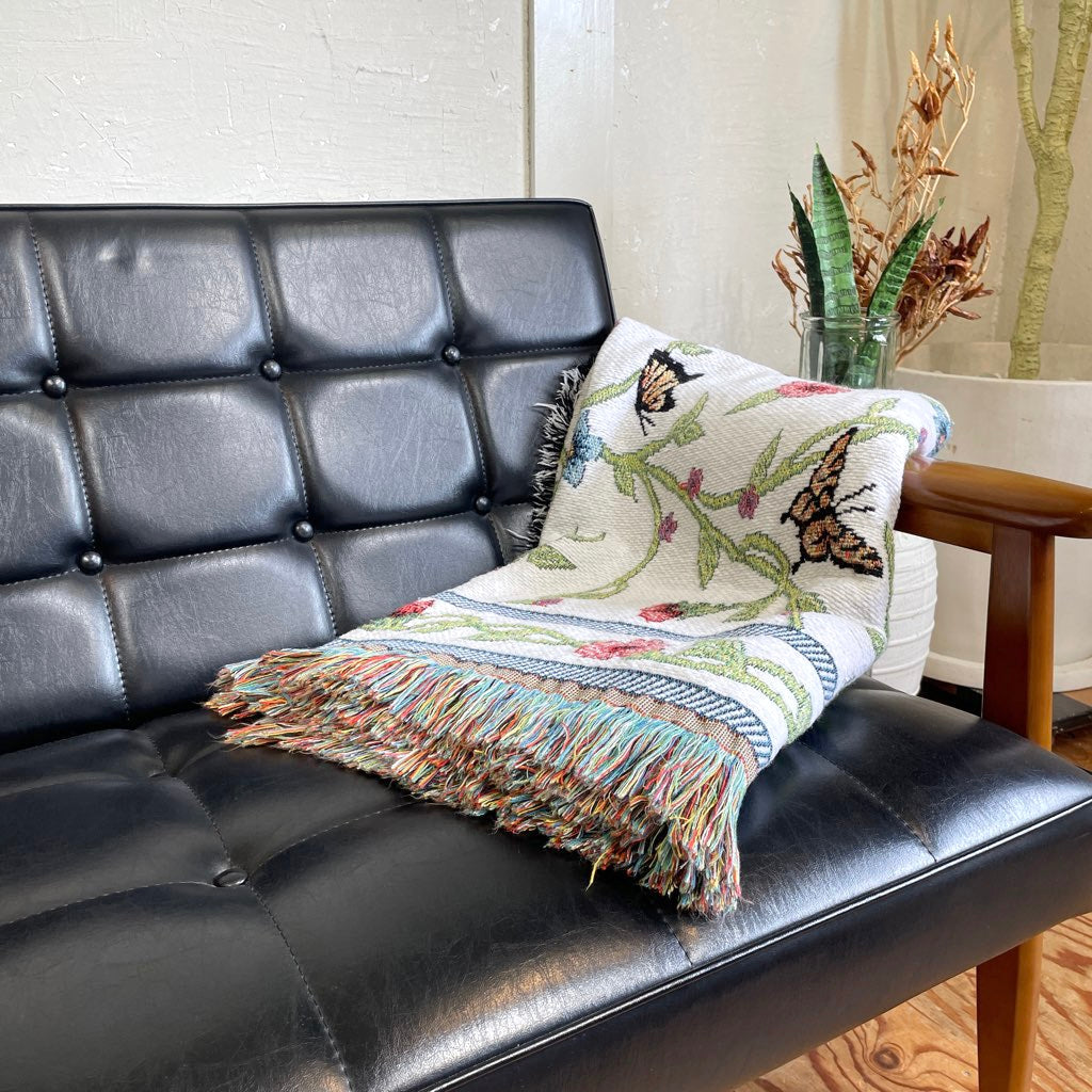 ブランケット 蝶々 花 マルチカバー タペストリー ラグ 中古