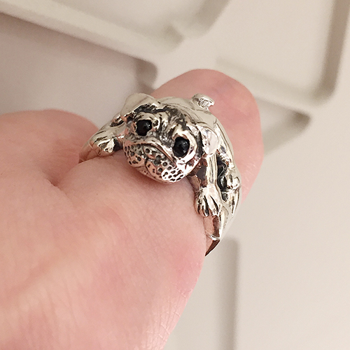 パグ犬リング－いぬシリーズ 干支「戌」 silver925 天然石オニキス