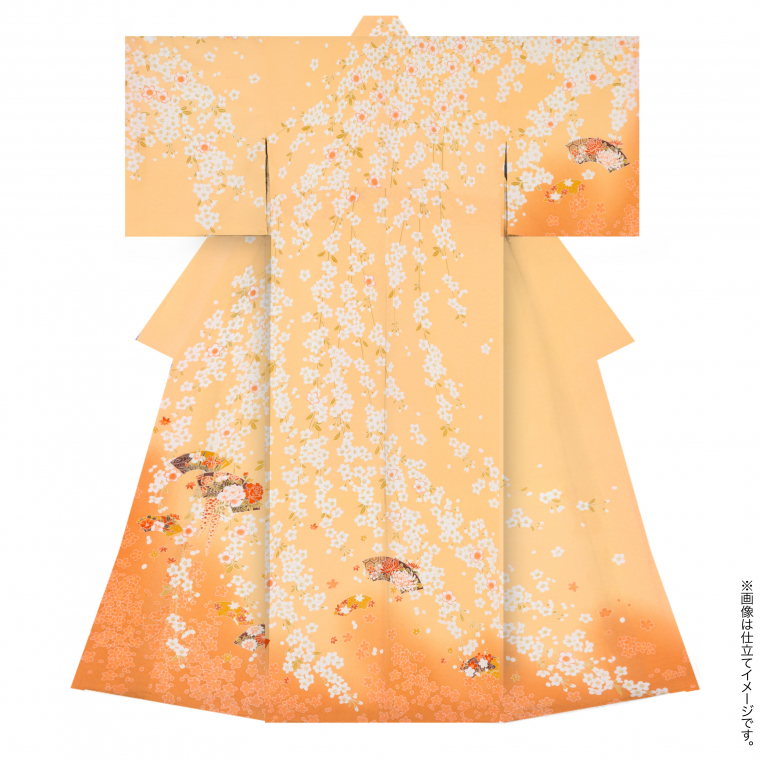 訪問着レンタル 訪問着Lサイズ ブランド：H・L 扇面桜 オレンジ｜着物