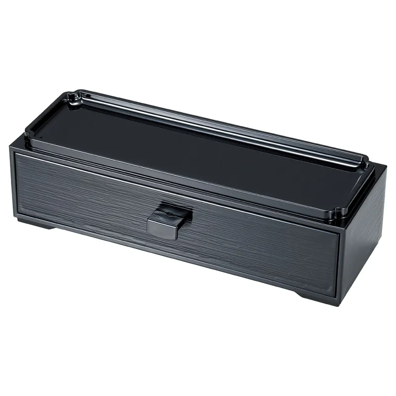 A]26cm L型カスター付箸箱 総黒(卓上小物・カトラリー,箸箱・箸立て