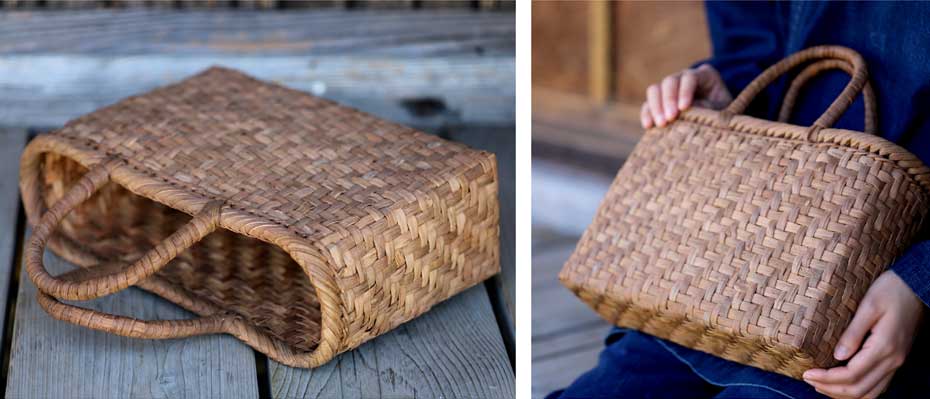 国産】山ぶどう 網代編み手提げ籠バッグ（内布なし） | 虎斑竹専門店 竹虎