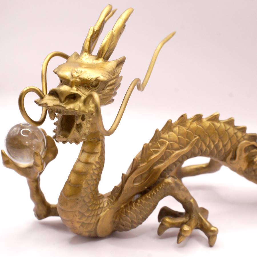 開運 風水 真鍮製 招運五爪龍 願い龍 置物 211KM010 人工水晶1個付属