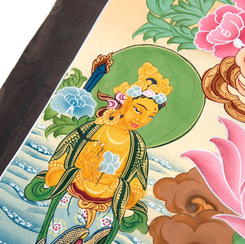 送料無料 グリーンターラー タンカ 仏画 〔一点物〕タンカ 61.5x46cm