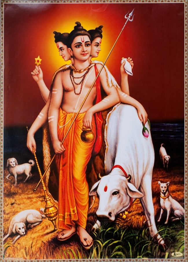 約71cm×約51cm〕大判インドのヒンドゥー神様ポスター - ダッタトレーヤ