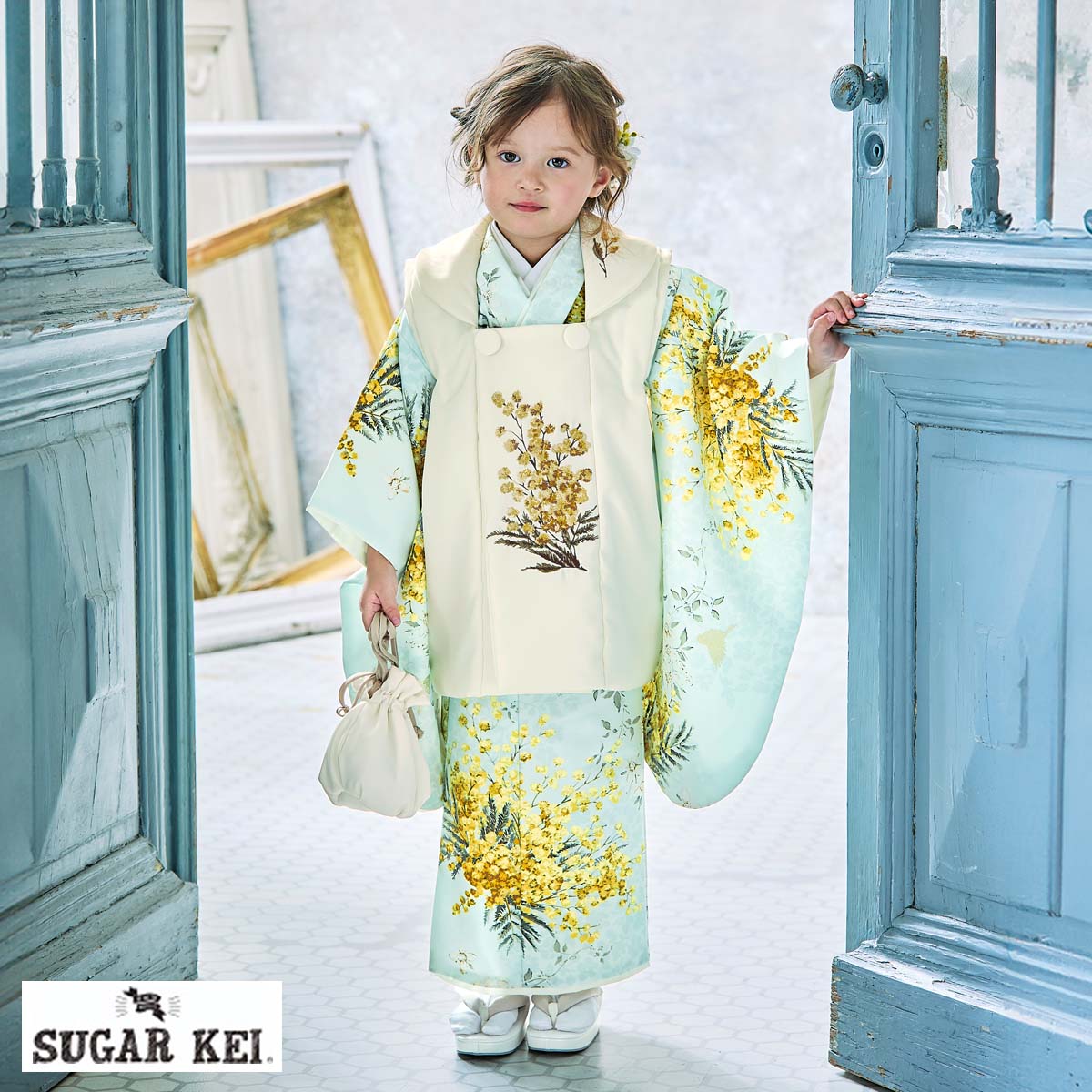 七五三被布 : SUGAR KEI K237 【三歳女児被布】オフホワイトxスカイ