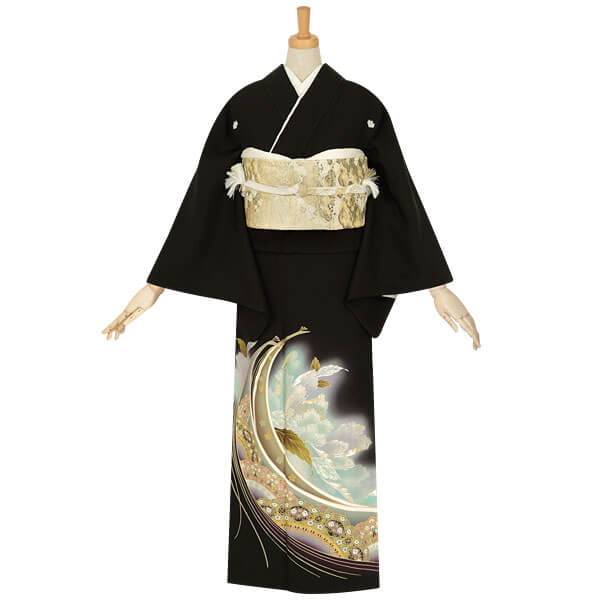 黒留袖：T227 kansai 孔雀に牡丹(紫ぼかし)| 黒留袖レンタル │ 京都