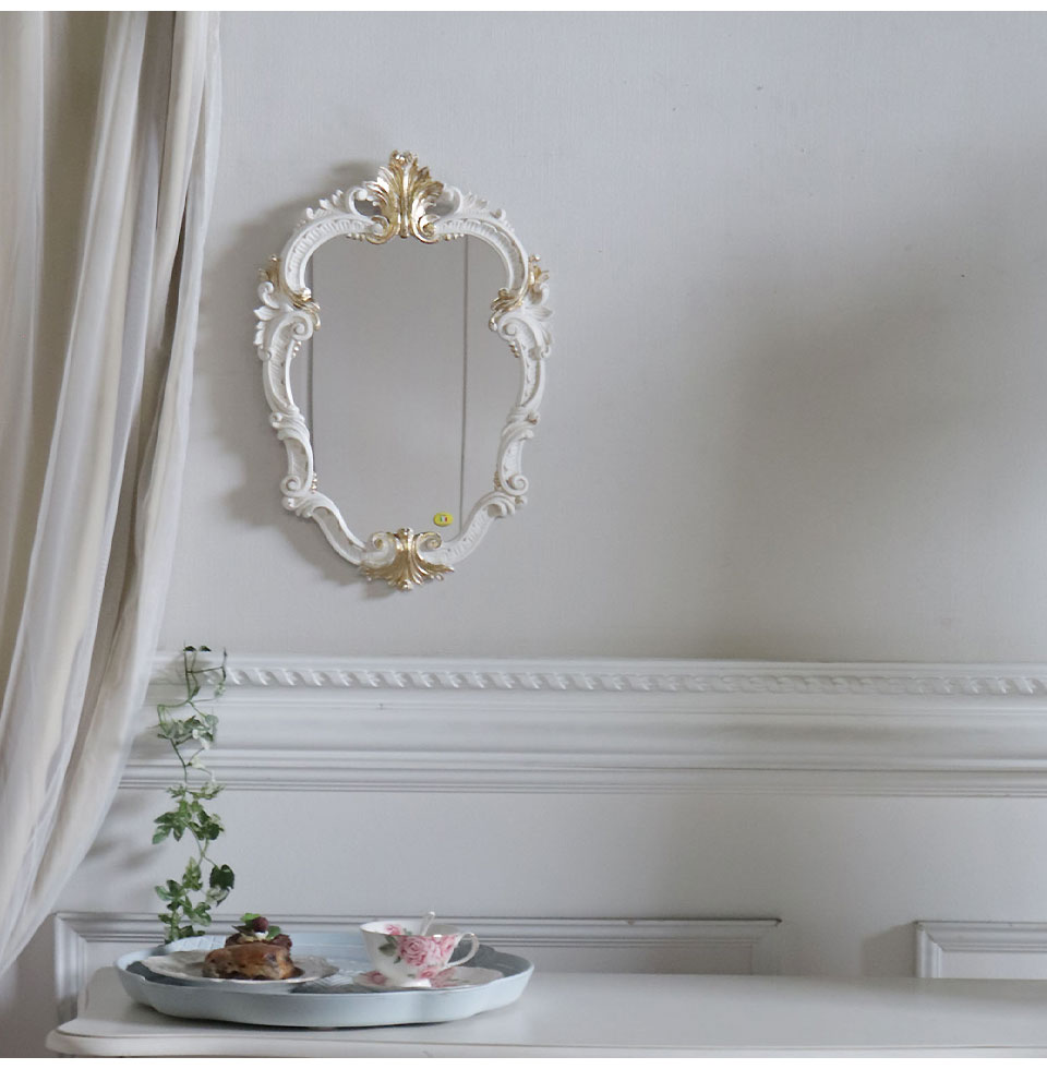 アンティーク イタリア製 フラワー ミラー ホワイト 75×95