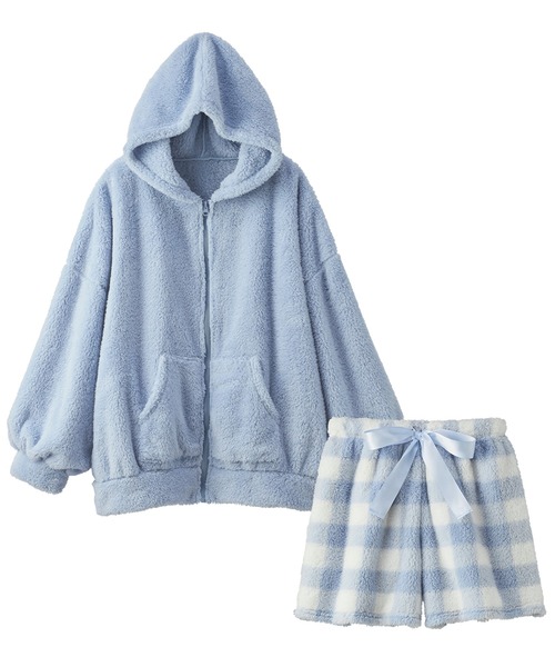 パジャマ ルームウェア 「もこもこ上下セット」ボアジップパーカー