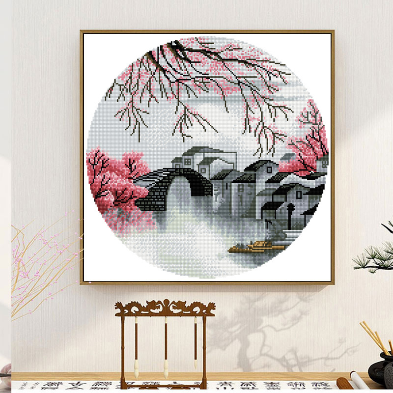 絵のような風景モチーフの刺繡キット,中国のクロスステッチキット,針