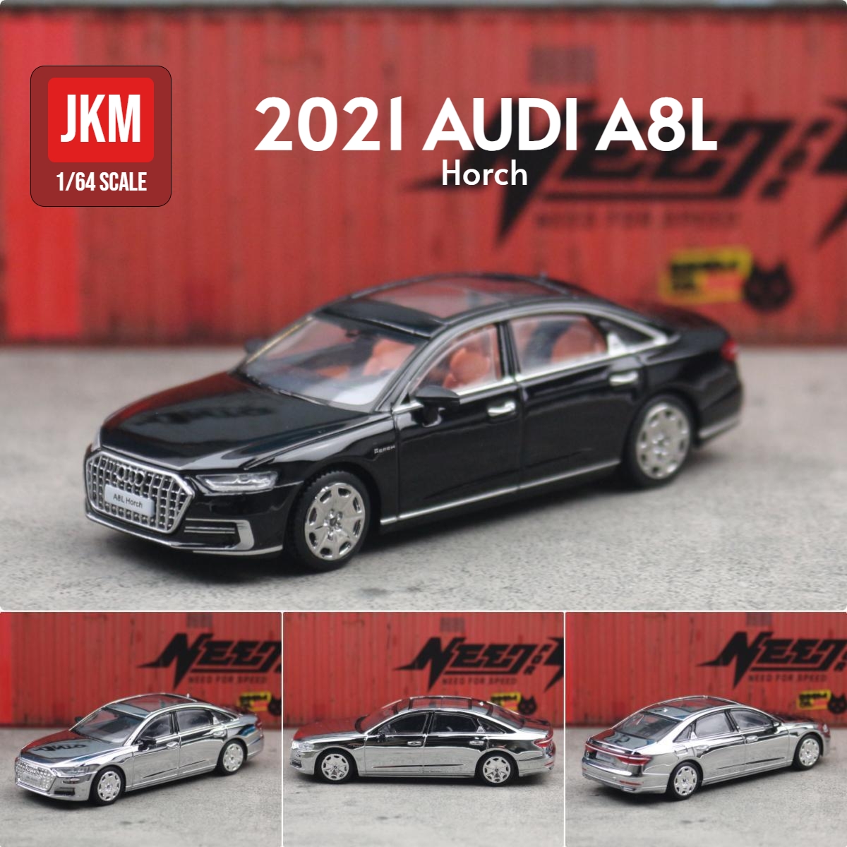 1/64 Audi A8L Sedan Miniature Model JKM 1:64 Free Wheels Toy Car