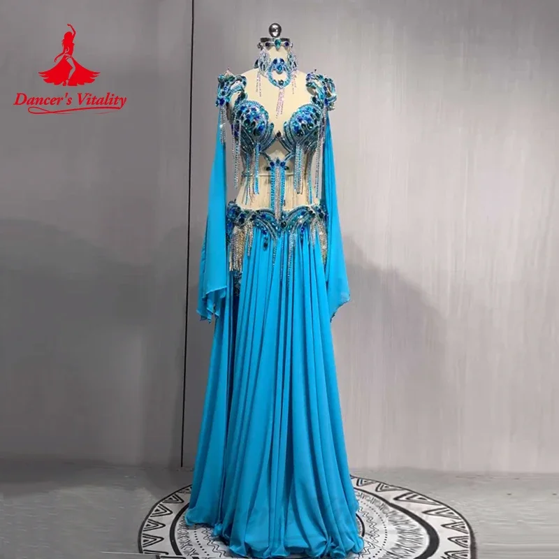 Belly Dance Costume Women's AB Stones Bra+split Chiffon Long Skirt
